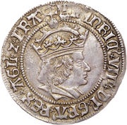 1 Groat - Henry VIII 1st coinage; Henry VII portrait obverse image