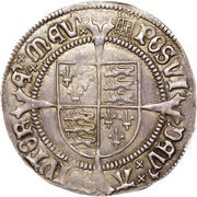 1 Groat - Henry VIII 1st coinage; Henry VII portrait, United Kingdom, 1509-1526 reverse image