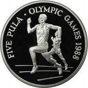 5 Pula Summer Olympics, Botswana, 1988 reverse image