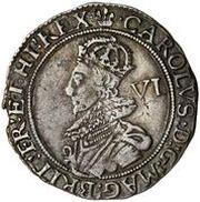 6 Pence - Charles I 3rd bust; group C obverse image