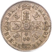1 Shilling - Charles II 1st milled bust, United Kingdom, 1663-1669 reverse image