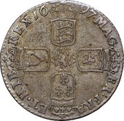 1 Shilling - William III 1st bust; Bristol mint, United Kingdom, 1696-1697 reverse image