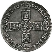 ½ Crown - William III 1st bust; small shields, United Kingdom, 1696 reverse image