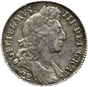 ½ Crown - William III 1st bust; large shields, early harp obverse image