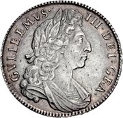 ½ Crown - William III 1st bust; large shields, ordinary harp obverse image