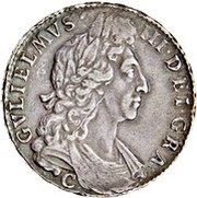 ½ Crown - William III 1st bust; large shields, ordinary harp obverse image