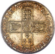 ½ Crown - William III 1st bust; modified large shields, United Kingdom, 1698-1701 reverse image