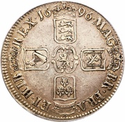 1 Crown - William III 3rd bust; 1st harp, United Kingdom, 1696 reverse image
