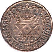 20 Réis - João V Crown with 4 Arches; Lisbon Mint obverse image