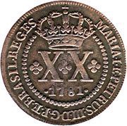 20 Réis - Maria I and Pedro III Low and High Crowns; Lisbon Mint obverse image