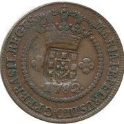 20 Réis - Maria I and Pedro III Countermarked 10 Réis obverse image