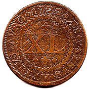 40 Réis - João V Province of Minas Gerais; Crown with 4 Arches; Lisbon Mint reverse image