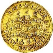 Triple Unite - Charles I Oxford mint; with scarf, United Kingdom, 1643 reverse image