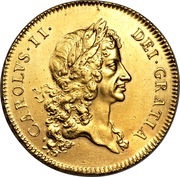 5 Guineas - Charles II 1st bust obverse image
