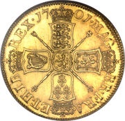 5 Guineas - William III 2nd bust, United Kingdom, 1701 reverse image