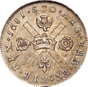 1⁄16 Dollar - Charles II 2nd Coinage, United Kingdom, 1677-1681 reverse image