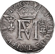 1 Testoon - Francis and Mary 2nd Period, Type II, United Kingdom, 1560-1565 reverse image