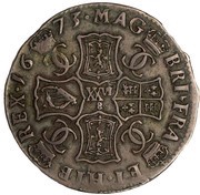 2 Merks - Charles II 1st Coinage, Type II, United Kingdom, 1664-1674 reverse image