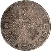 2 Merks - Charles II 1st Coinage, Type III, United Kingdom, 1673-1675 reverse image