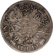 4 Merks - Charles II 1st Coinage, Type III, United Kingdom, 1670-1675 reverse image