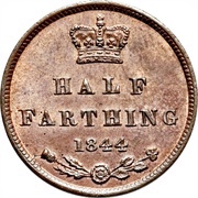 ½ Farthing - Victoria 1st portrait; incl. Colonial, United Kingdom, 1839-1856 reverse image