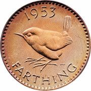 1 Farthing - Elizabeth II 1st portrait; with 'BRITT:OMN', United Kingdom, 1953 reverse image