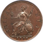 ½ Penny - George III 1st issue, United Kingdom, 1770-1775 reverse image