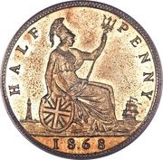 ½ Penny - Victoria 2nd portrait; 1st type, United Kingdom, 1860-1874 reverse image
