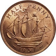 ½ Penny - George VI with 'IND:IMP', United Kingdom, 1937-1948 reverse image