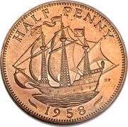 ½ Penny - Elizabeth II 1st portrait; without 'BRITT:OMN' reverse image