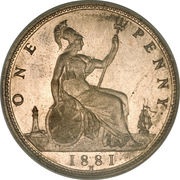 1 Penny - Victoria 2nd portrait; 2nd type, United Kingdom, 1874-1894 reverse image