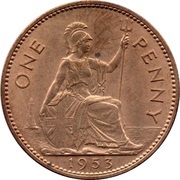 1 Penny - Elizabeth II 1st portrait; with 'BRITT:OMN', set issue, United Kingdom, 1953 reverse image