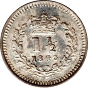 1½ Pence - Victoria 1st portrait; Colonial issue, United Kingdom, 1838-1870 reverse image