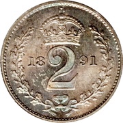 2 Pence - Victoria 2nd portrait; Maundy issues, United Kingdom, 1888-1892 reverse image