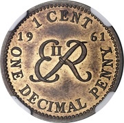 1 Cent - Elizabeth II Decimal Pattern, United Kingdom, 1961 reverse image