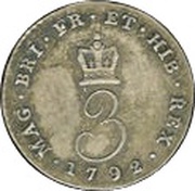3 Pence - George III Thin numerals; incl. Maundy, United Kingdom, 1792 reverse image