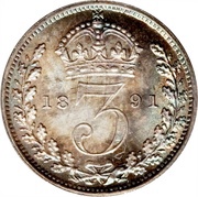 3 Pence - Victoria 2nd portrait; incl. Maundy, United Kingdom, 1887-1893 reverse image