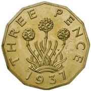 3 Pence - Edward VIII Pattern, United Kingdom, 1937 reverse image