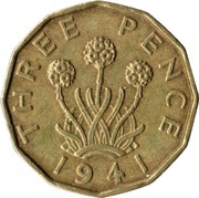 3 Pence - George VI with 'IND:IMP', United Kingdom, 1937-1948 reverse image