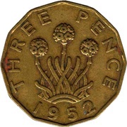 3 Pence - George VI without 'IND:IMP', United Kingdom, 1949-1952 reverse image