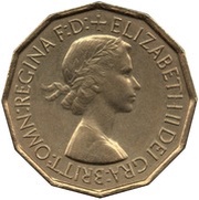 3 Pence - Elizabeth II 1st portrait; with 'BRITT:OMN' obverse image