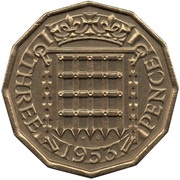 3 Pence - Elizabeth II 1st portrait; with 'BRITT:OMN' reverse image