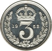 3 Pence - Elizabeth II Maundy pre-decimal; 1st issue, United Kingdom, 1953 reverse image