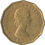 3 Pence - Elizabeth II 1st portrait; without 'BRITT:OMN' obverse image