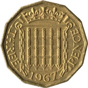 3 Pence - Elizabeth II 1st portrait; without 'BRITT:OMN', United Kingdom, 1954-1970 reverse image