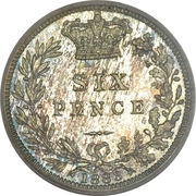 6 Pence - Victoria 1st portrait; 3rd type, United Kingdom, 1880-1887 reverse image