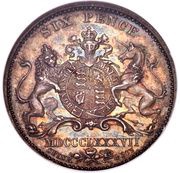 6 Pence - Victoria Spink and Son Pattern, United Kingdom, 1887 reverse image