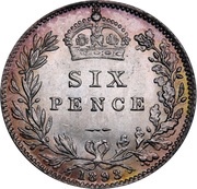 6 Pence - Victoria 3rd portrait, United Kingdom, 1893-1901 reverse image