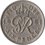 6 Pence - George VI 3rd coinage, United Kingdom, 1949-1952 reverse image