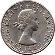 6 Pence - Elizabeth II 1st portrait; no 'BRITT:OMN' obverse image